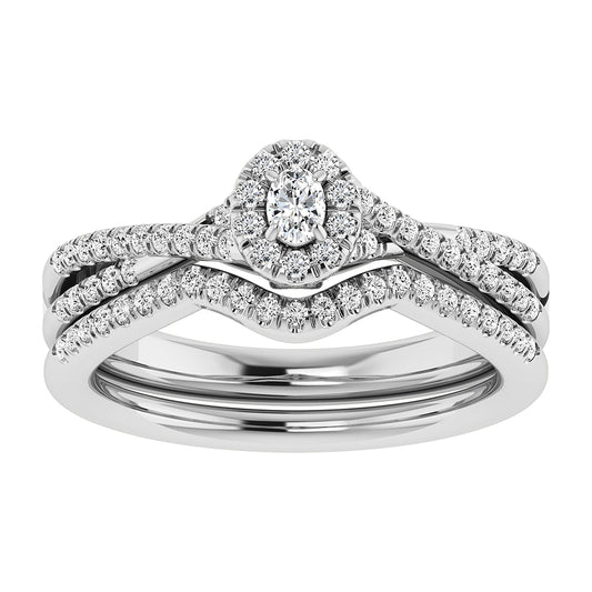Oval and Round Diamond 1/2 CT Bridal Ring in 10K White Gold
