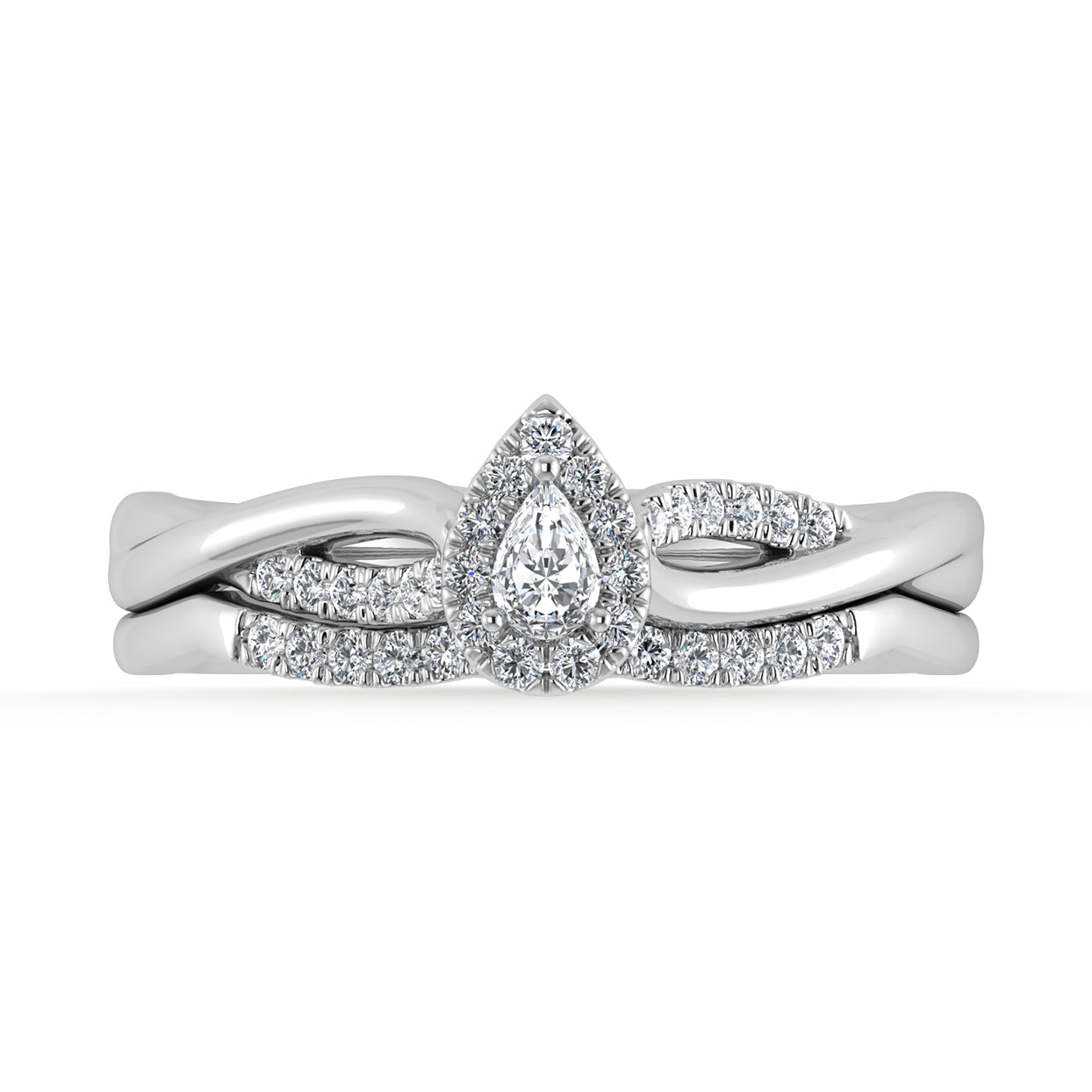 10K White Gold Diamond 1/4 CT Pear Shape Bridal Ring