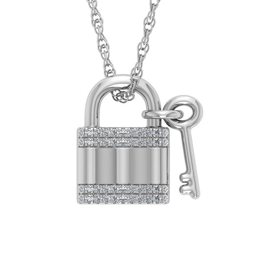 Diamond 1/20 CT Lock and Key Pendant in 925 Silver