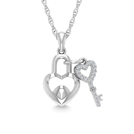 Diamond 1/20 CT Lock Pendant in 925 Silver