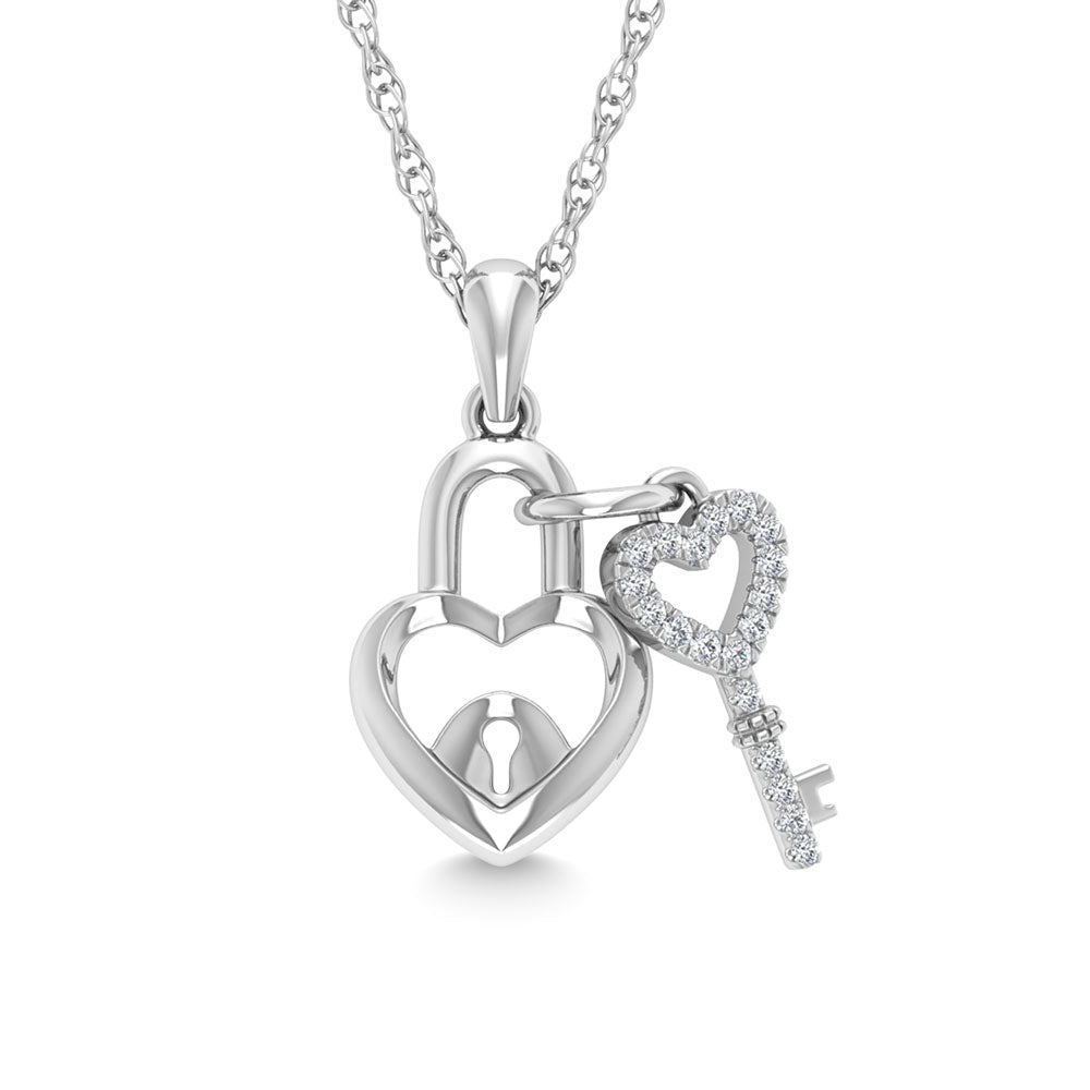 Diamond 1/20 CT Lock Pendant in 925 Silver