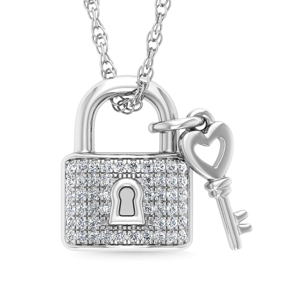 Diamond 1/20 CT Lock and Key Pendant in 925 Silver