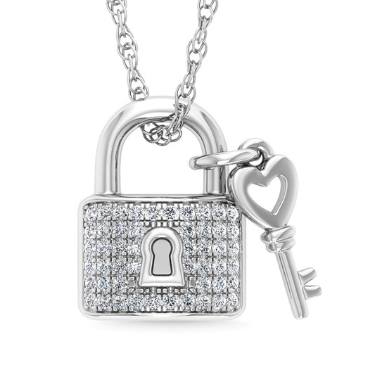 Diamond 1/20 CT Lock and Key Pendant in 925 Silver
