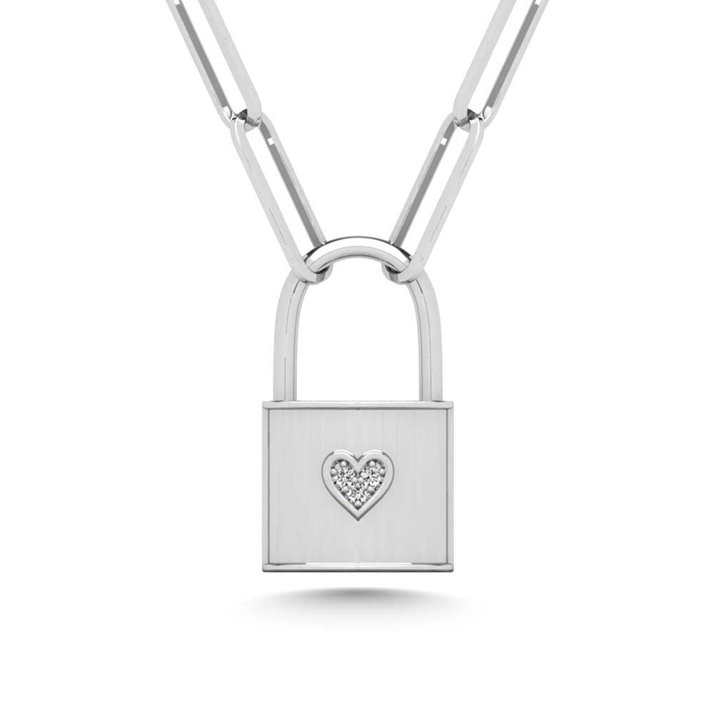 Diamond 1/50 CT Lock Pendant in 925 Silver