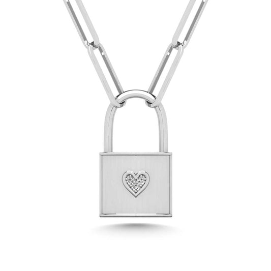 Diamond 1/50 CT Lock Pendant in 925 Silver
