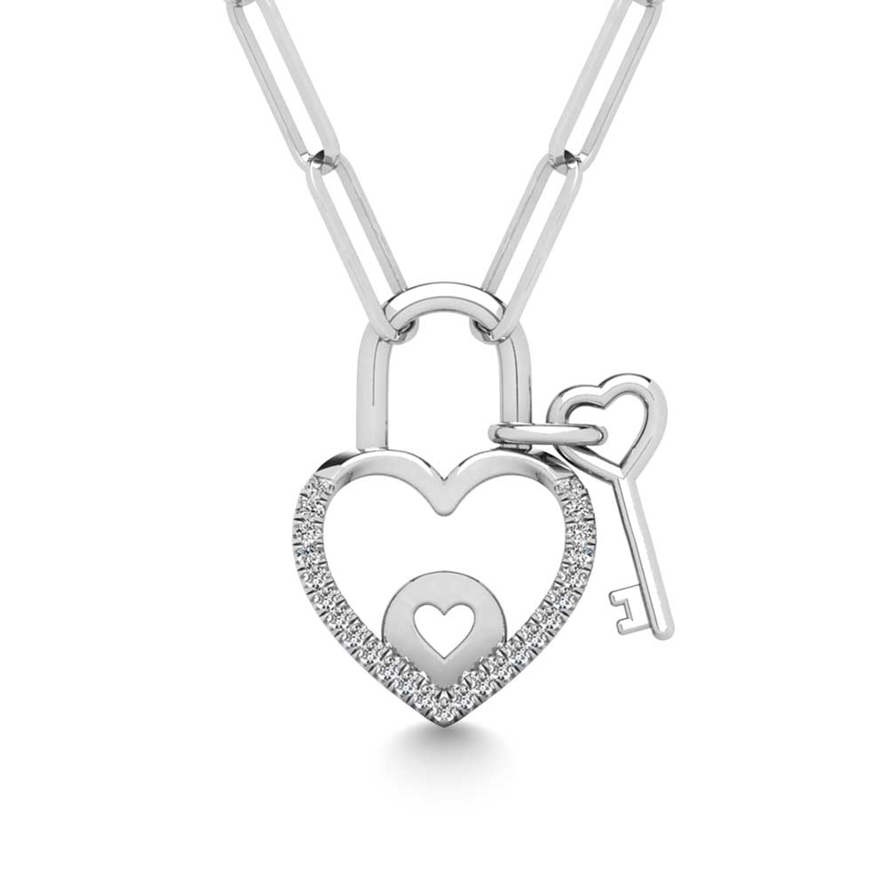 Diamond 1/20 CT Lock Pendant in 925 Silver