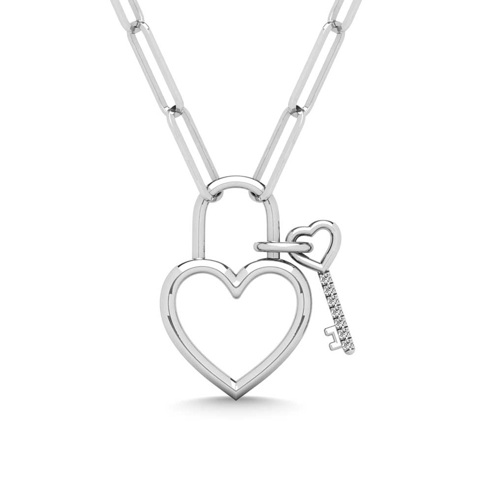 Diamond 1/50 CT Lock and Key Pendant in 925 Silver