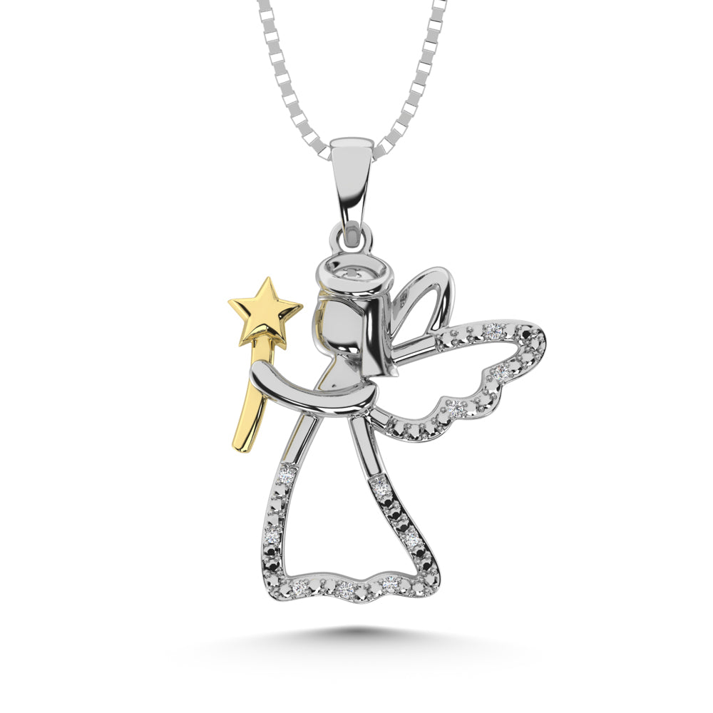 Diamond Accent Fairy Pendant in Sterling Silver and 10K Yellow Gold 1/50 cts