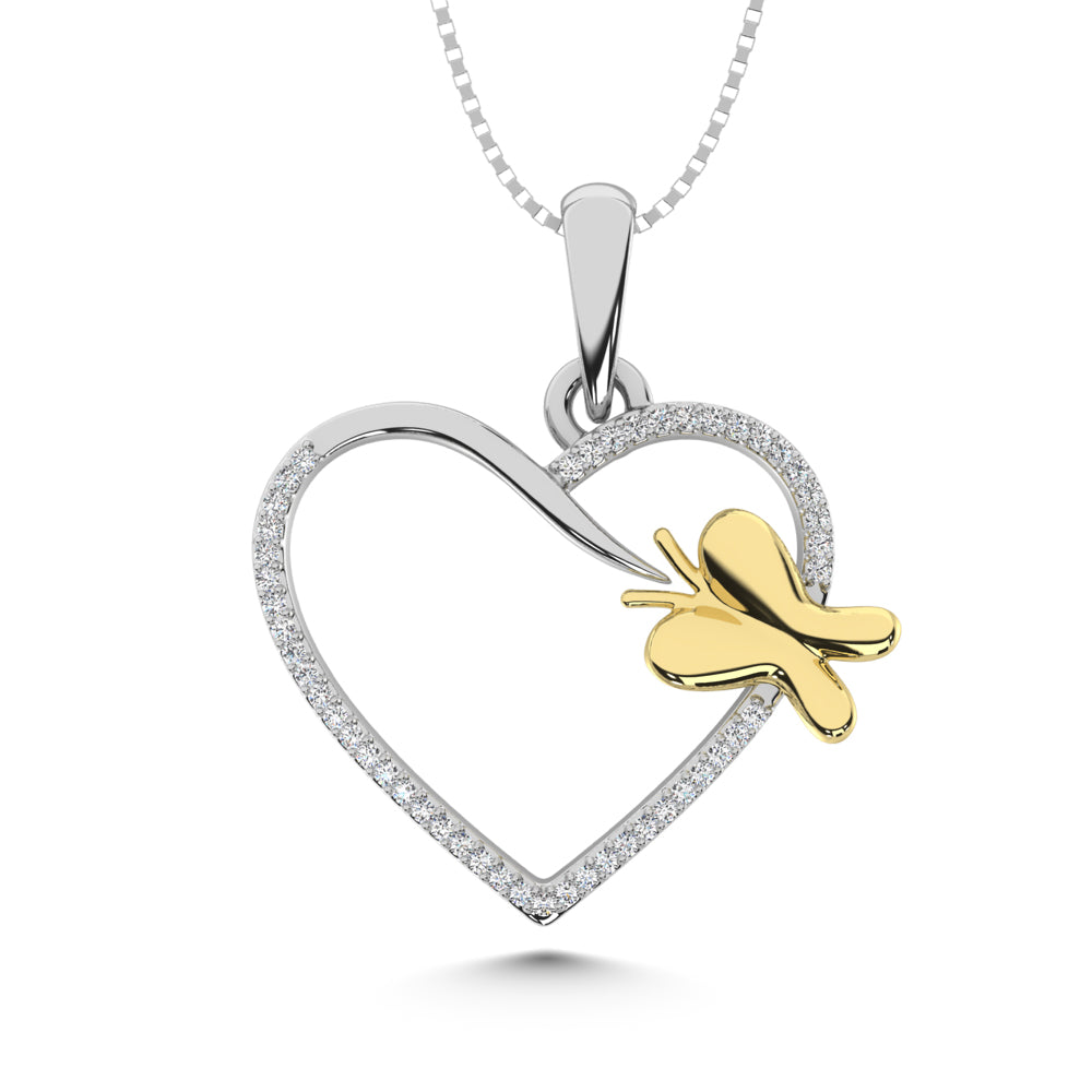 Diamond Accent Heart Pendant in Sterling Silver and 10K Yellow Gold 1/20 cts