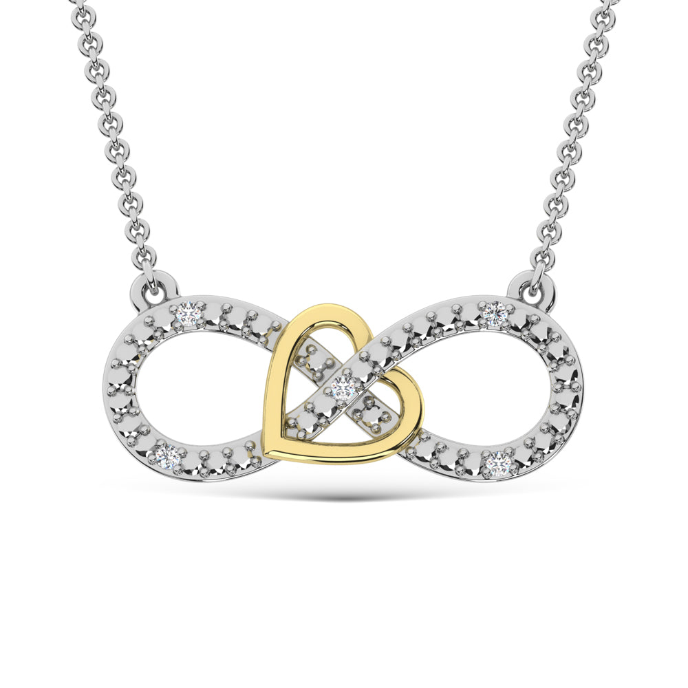 Diamond Accent Infinity and Heart Pendant in Sterling Silver and 10K Yellow Gold 1/50 cts