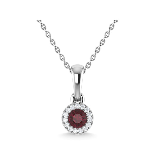 14K White Gold Ruby and Diamond 1/6 CT Fashion Pendant