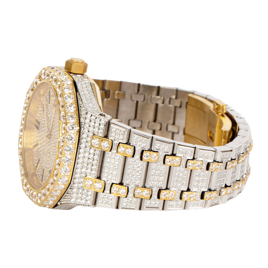 Men'S Stainless Steel Cz Yellow Two Tone Automatic Watch