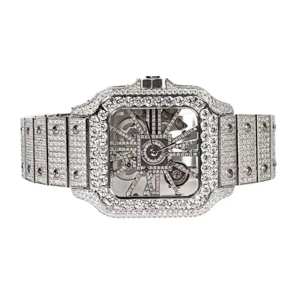 Stainless Steel CZ White Tone Automatic Mens Watch