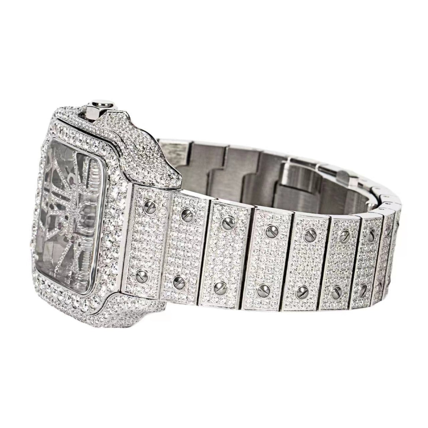 Stainless Steel CZ White Tone Automatic Mens Watch