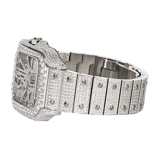 Royal Jewelry and Watches mens stainless steel CZ watch with a sparkling stone-encrusted design