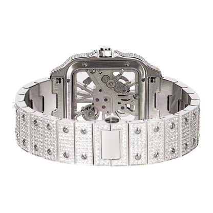 Stainless Steel CZ White Tone Automatic Mens Watch