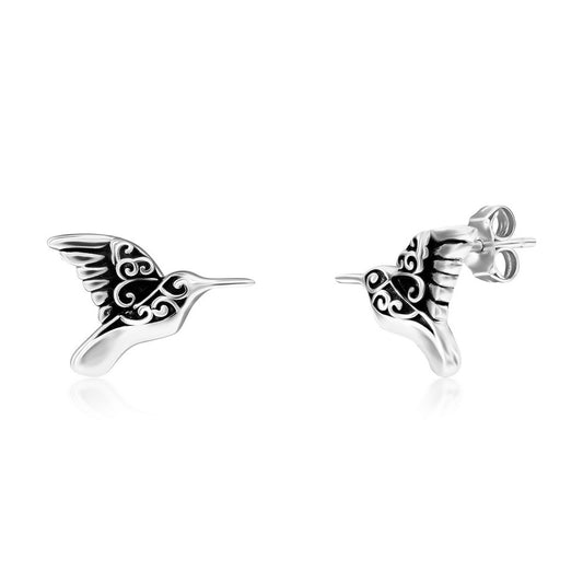 Sterling Silver, Oxidized Hummingbird Studs