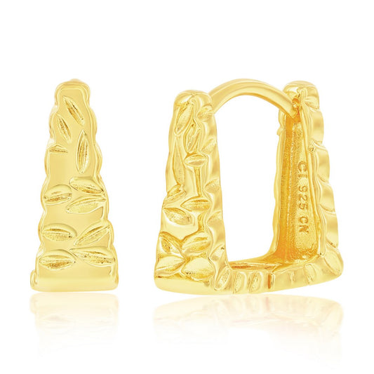 Sterling Silver, Textured Square Hoop Earrings - Gold Plated