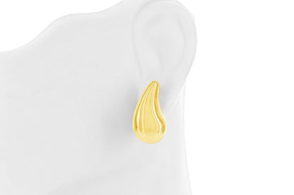 Sterling Silver, Polished Curved Puffed Teardrop Earrings - Gold Plated