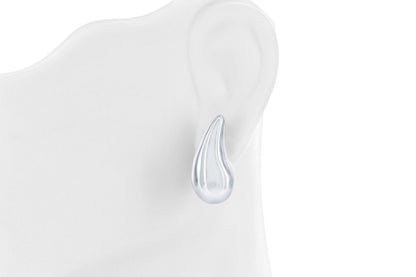 Sterling Silver, Polished Curved Puffed Teardrop Earrings