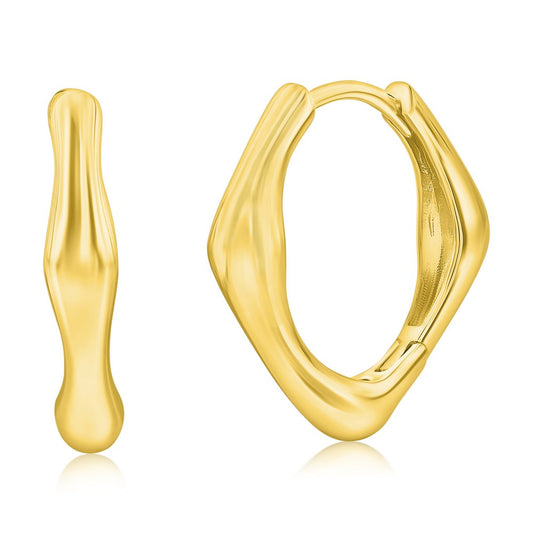 Sterling Silver, Polished Diamond-Shaped 19mm Hoop Earrings - Gold Plated