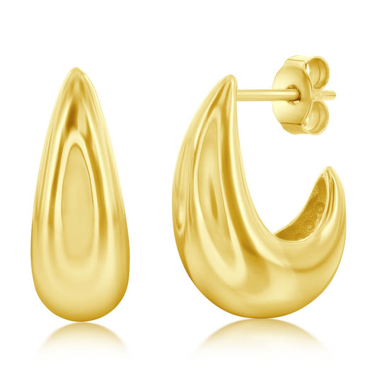 Sterling Silver, 17mm Puffed Huggie Hoop Earrings - Gold Plated