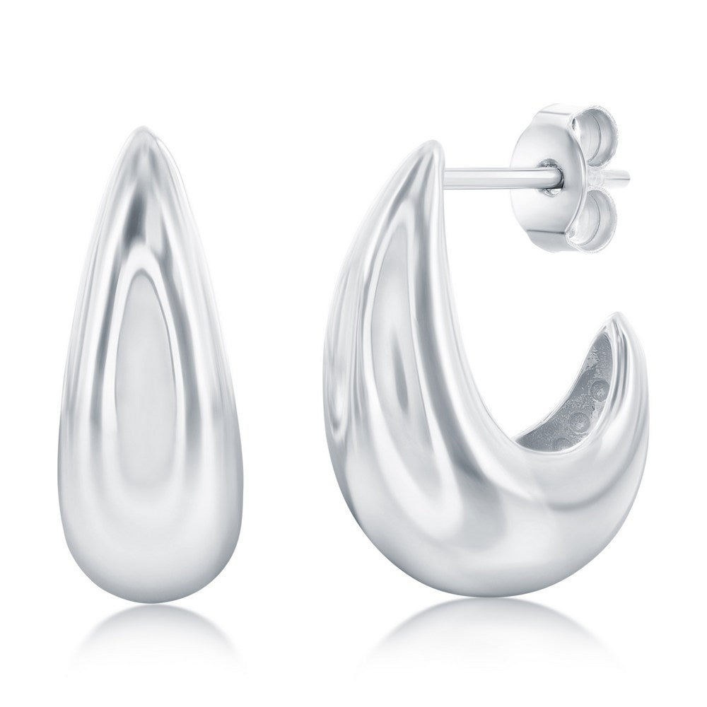 Sterling Silver, 17mm Puffed Huggie Hoop Earrings