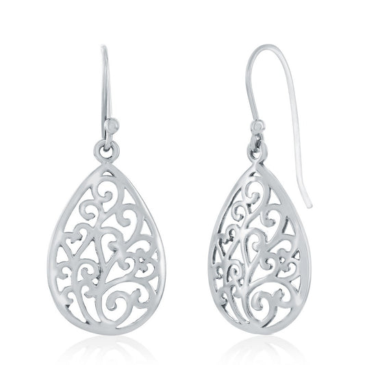 Sterling Silver, Pearshaped Filigree Design Earrings