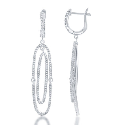 Sterling Silver White Topaz Open Double Oval Earrings