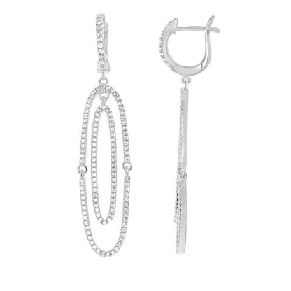 Sterling Silver White Topaz Open Double Oval Earrings