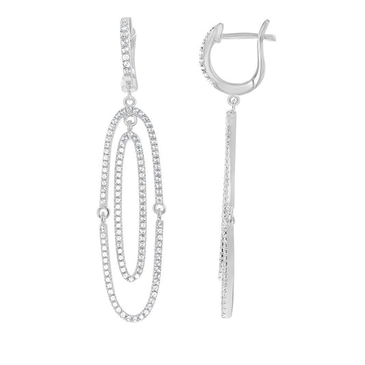 Sterling Silver White Topaz Open Double Oval Earrings