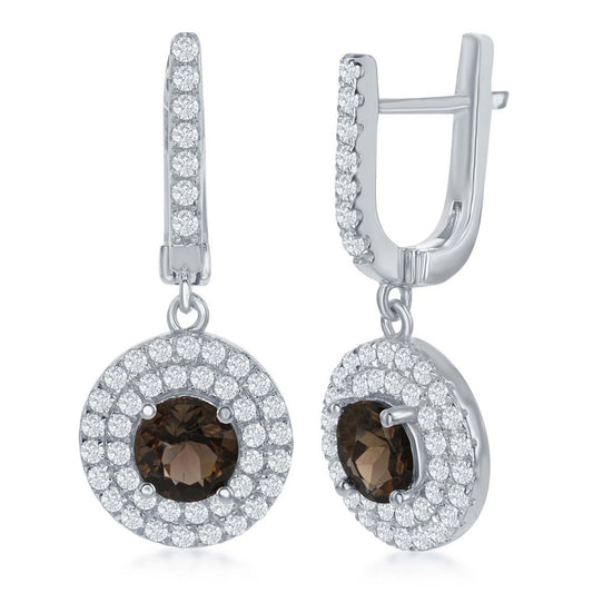 Classic Of New York sterling silver smoky topaz earrings surrounded by sparkling accent stones
