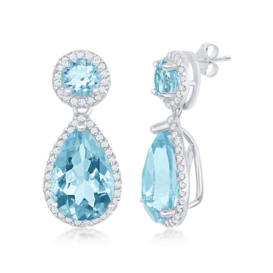 Elegant blue topaz sterling silver earrings featuring sparkling gemstone details in a teardrop design