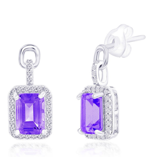 Classic Of New York sterling silver amethyst earrings with sparkling diamond-like accents