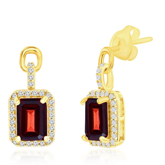 Classic Of New York emerald cut garnet earrings in gold with sparkling accents