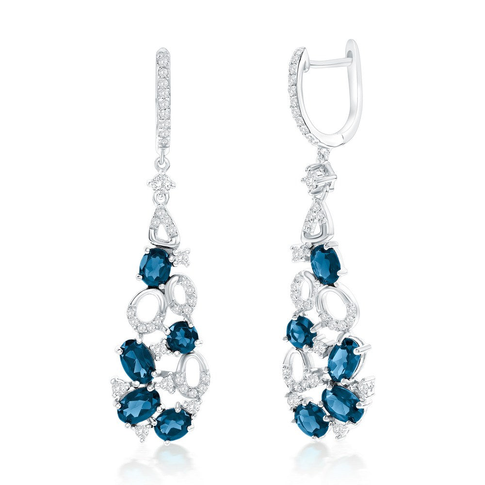 Sterling Silver, Multi Oval London Blue Topaz & White Topaz Earrings
