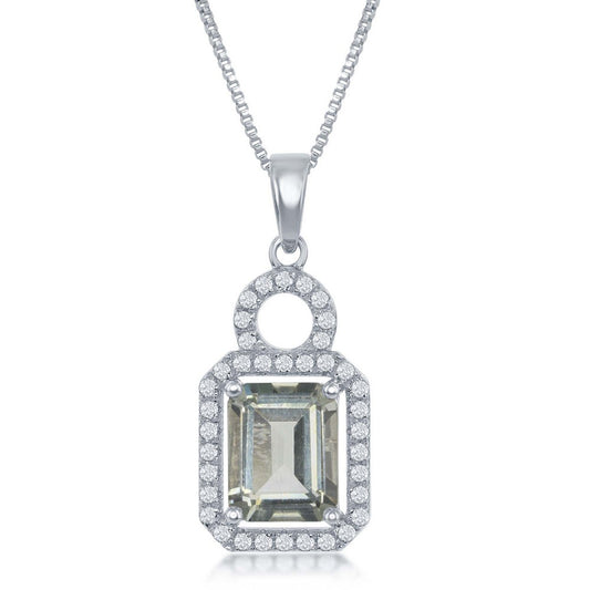 Classic Of New York green amethyst pendant necklace with diamond accents on a silver chain