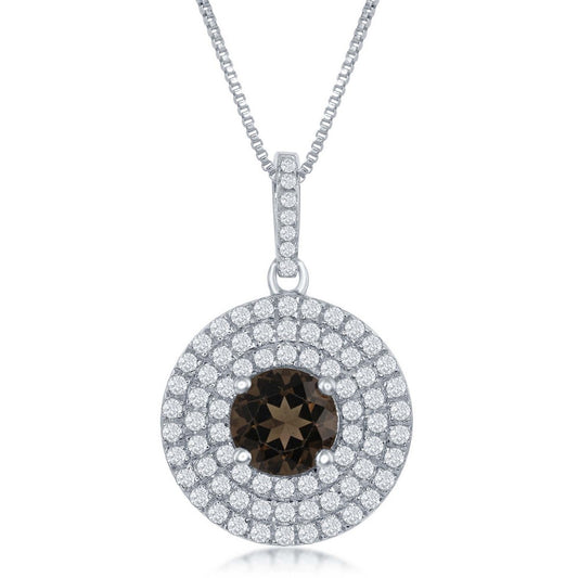 Classic Of New York smokey quartz and white topaz necklace with sparkling circular design and elegant chain