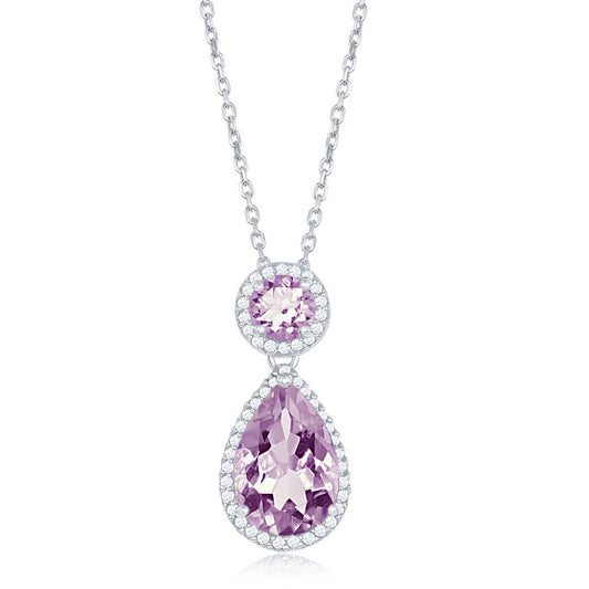 Classic Of New York sterling silver amethyst necklace with a teardrop and round gemstone design
