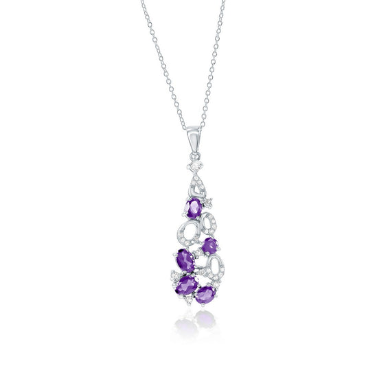 Sterling Silver, Multi Oval Amethyst & White Topaz Necklace (2.49cttw)