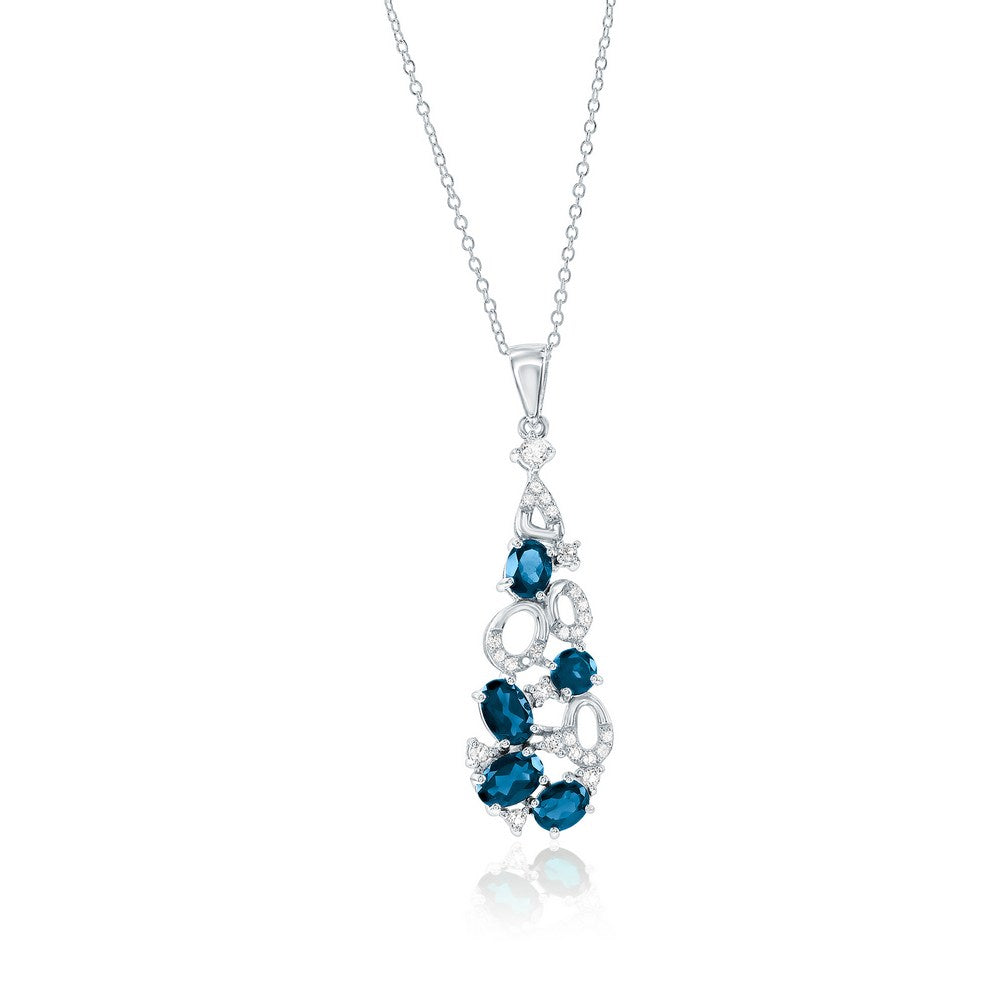 Sterling Silver, Multi Oval London Blue Topaz & White Topaz Necklace