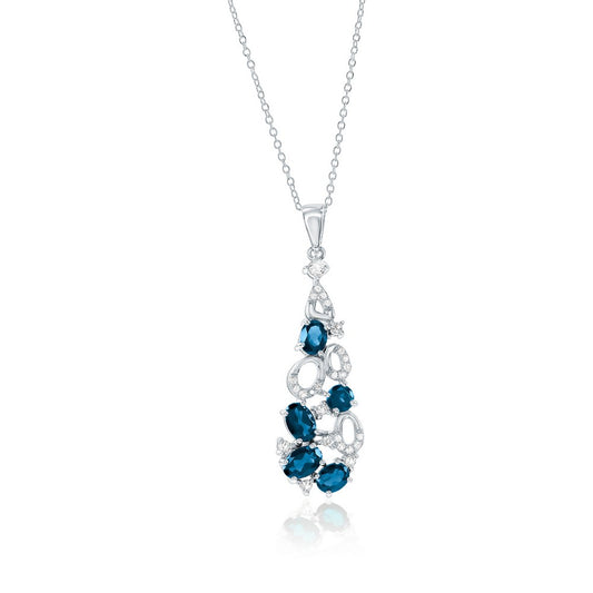 Sterling Silver, Multi Oval London Blue Topaz & White Topaz Necklace