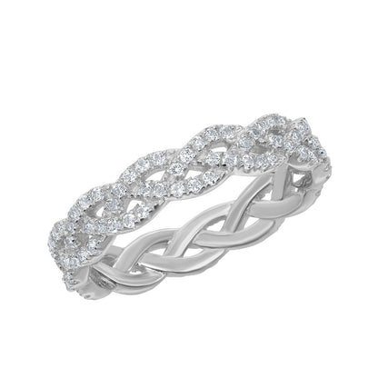 Sterling Silver 0.95cttw White Topaz Braided Design Ring