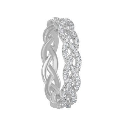 Sterling Silver 0.95cttw White Topaz Braided Design Ring