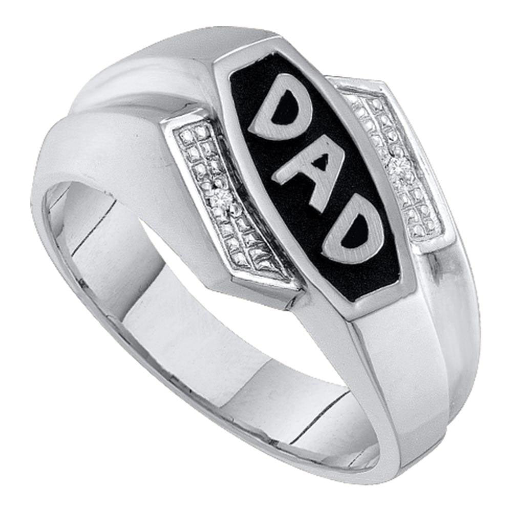 MEN'S RING 0.01CT NATURAL DIAMOND DAD FATHER 10K WHITE GOLD