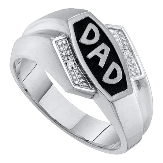 MEN'S RING 0.01CT NATURAL DIAMOND DAD FATHER 10K WHITE GOLD