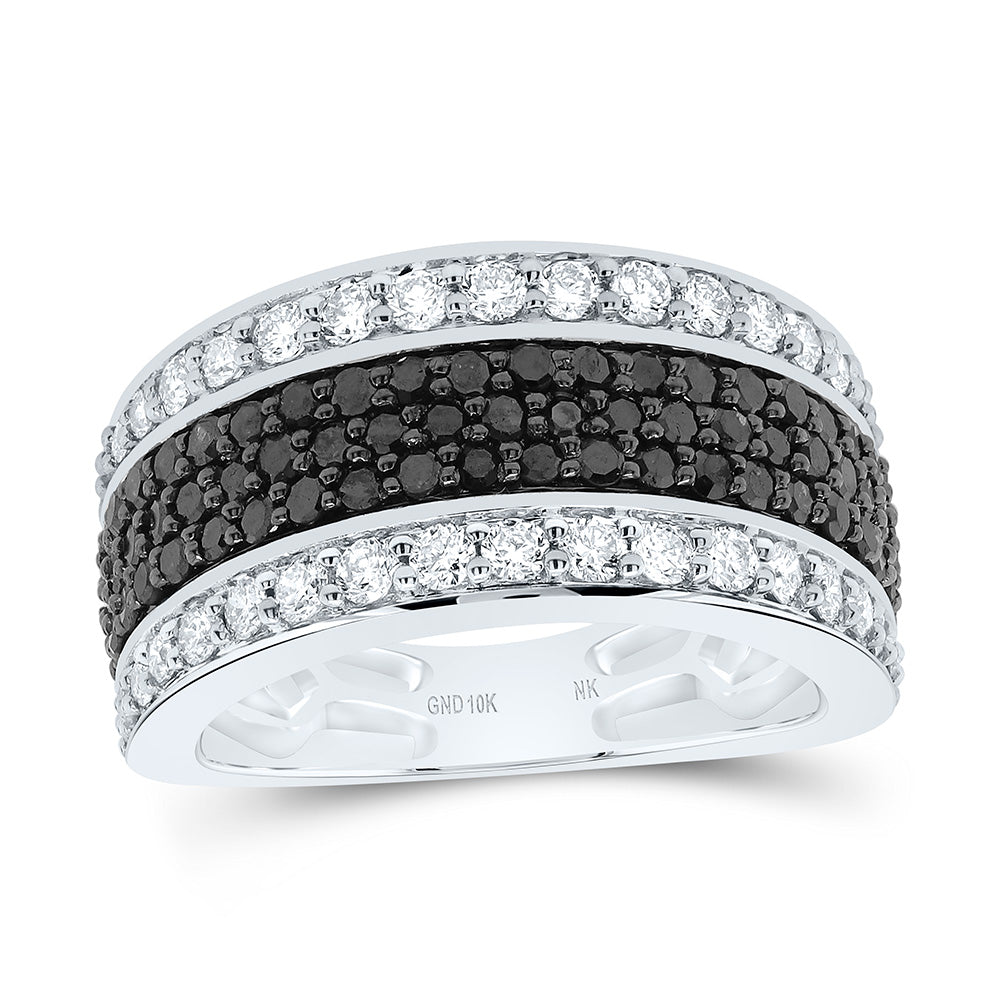 MEN'S BAND ROUND BLACK / WHITE DIAMOND 1 1/4CTW 10K WHITE GOLD