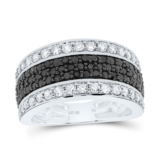 MEN'S BAND ROUND BLACK / WHITE DIAMOND 1 1/4CTW 10K WHITE GOLD