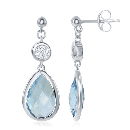 Sterling Silver, White Topaz and Gem Teardrop Earrings -  Blue Topaz