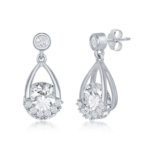 Sterling Silver, Pear-Shaped Round Spinning CZ Earrings